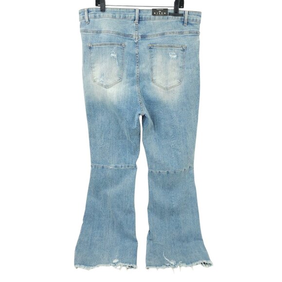 Risen Jeans Distressed Flare Leg Size 3XL High Rise Very Stretchy Light Wash NEW - Picture 3 of 13